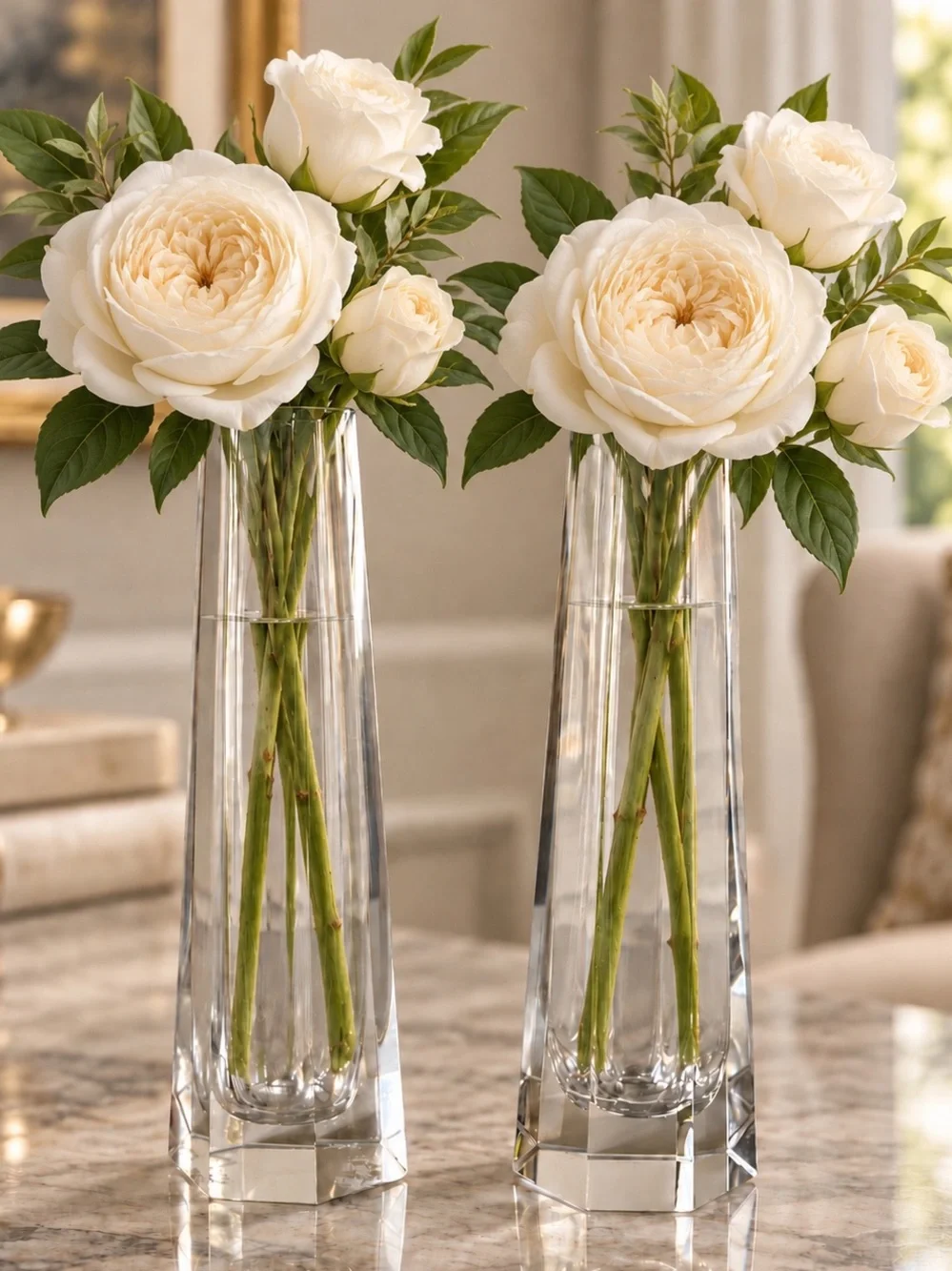 Vintage Signed Ceska Crystal Bud Vases 7.75” Matching Pair Set of 2